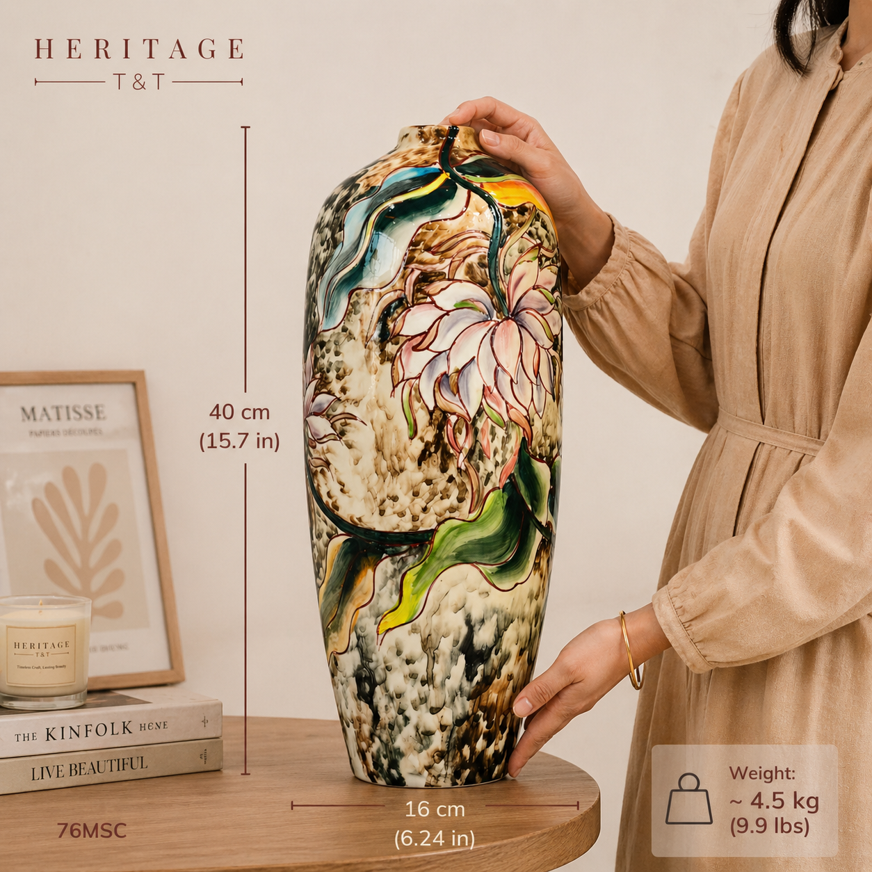 Handmade Mosaic Ceramic Vase – Artisan Design  – 40 cm (15.7 in) – Home Décor – Heritage T&T 3D Collection – Bat Trang Vietnam . test