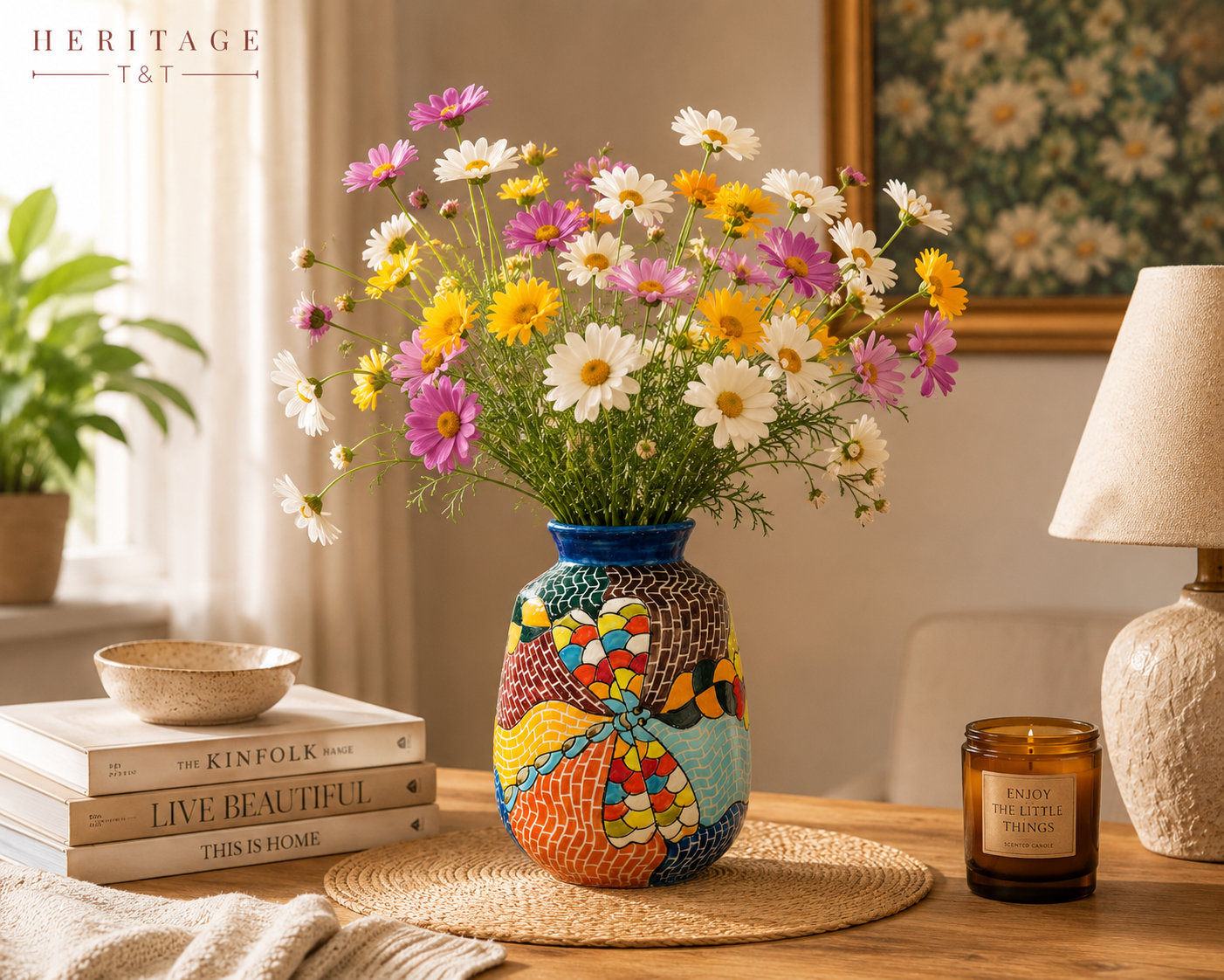 Handmade Mosaic Ceramic Vase – Dragonfly Design  – 22 cm (8.7 in) – Home Décor – Heritage T&T Mosaic Collection – Bat Trang Vietnam