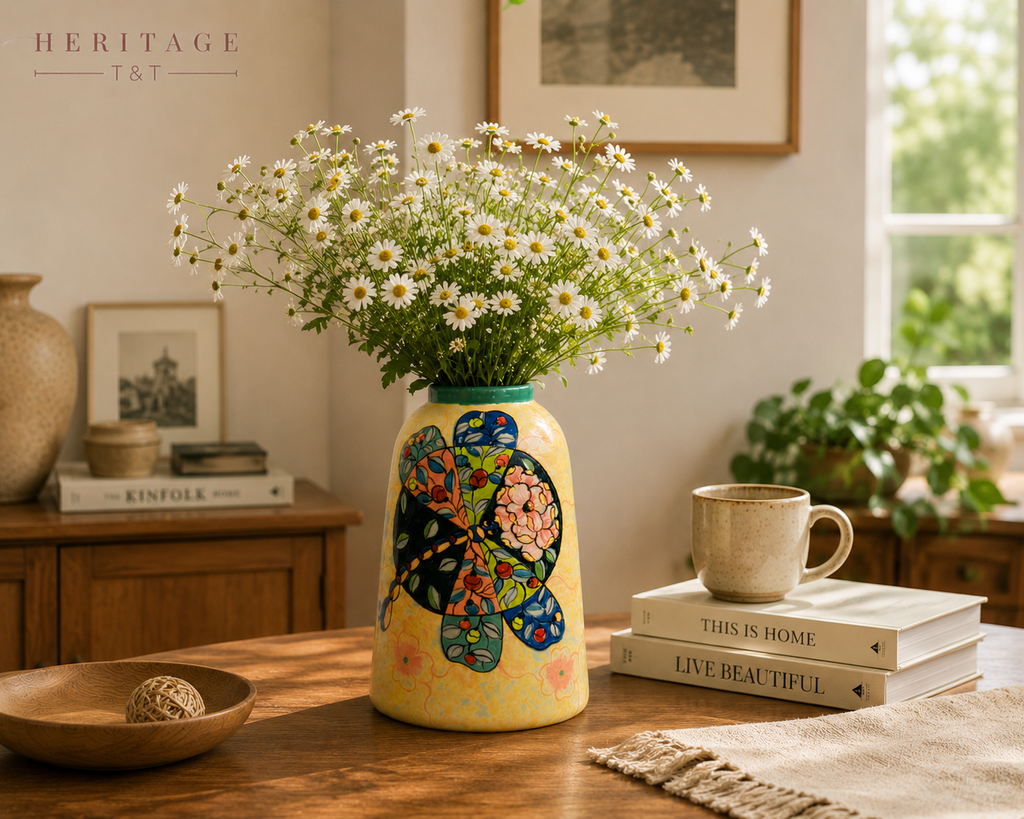 Handmade Mosaic Ceramic Vase – Dragonfly Design  – 31.5 cm (12.4 in) – Home Décor – Heritage T&T Mosaic Collection – Bat Trang Vietnam