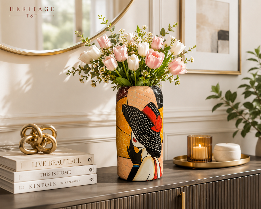 Handmade Mosaic Ceramic Vase – Lady Design  – 25 cm (9.8 in) – Home Décor – Heritage T&T Mosaic Collection – Bat Trang Vietnam