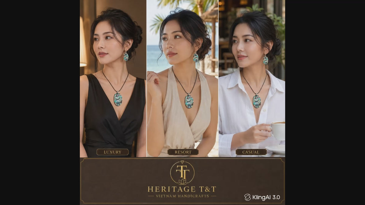 Natural Shell Statement Necklace Earrings Set – Abalone  Mother of Pearl – Heritage TT