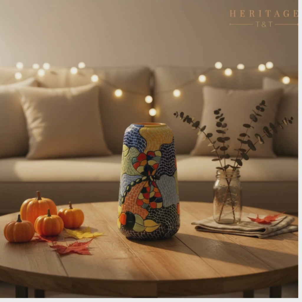 Handmade Mosaic Ceramic Vase – Dragonfly Design  – 26 cm (10.2 in) – Home Décor – Heritage T&T Mosaic Collection – Bat Trang Vietnam