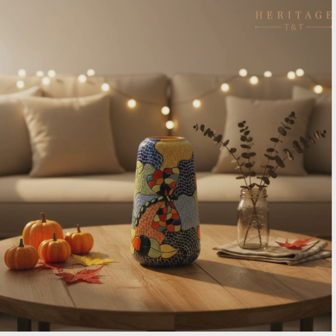 Handmade Mosaic Ceramic Vase – Dragonfly Design  – 26 cm (10.2 in) – Home Décor – Heritage T&T Mosaic Collection – Bat Trang Vietnam