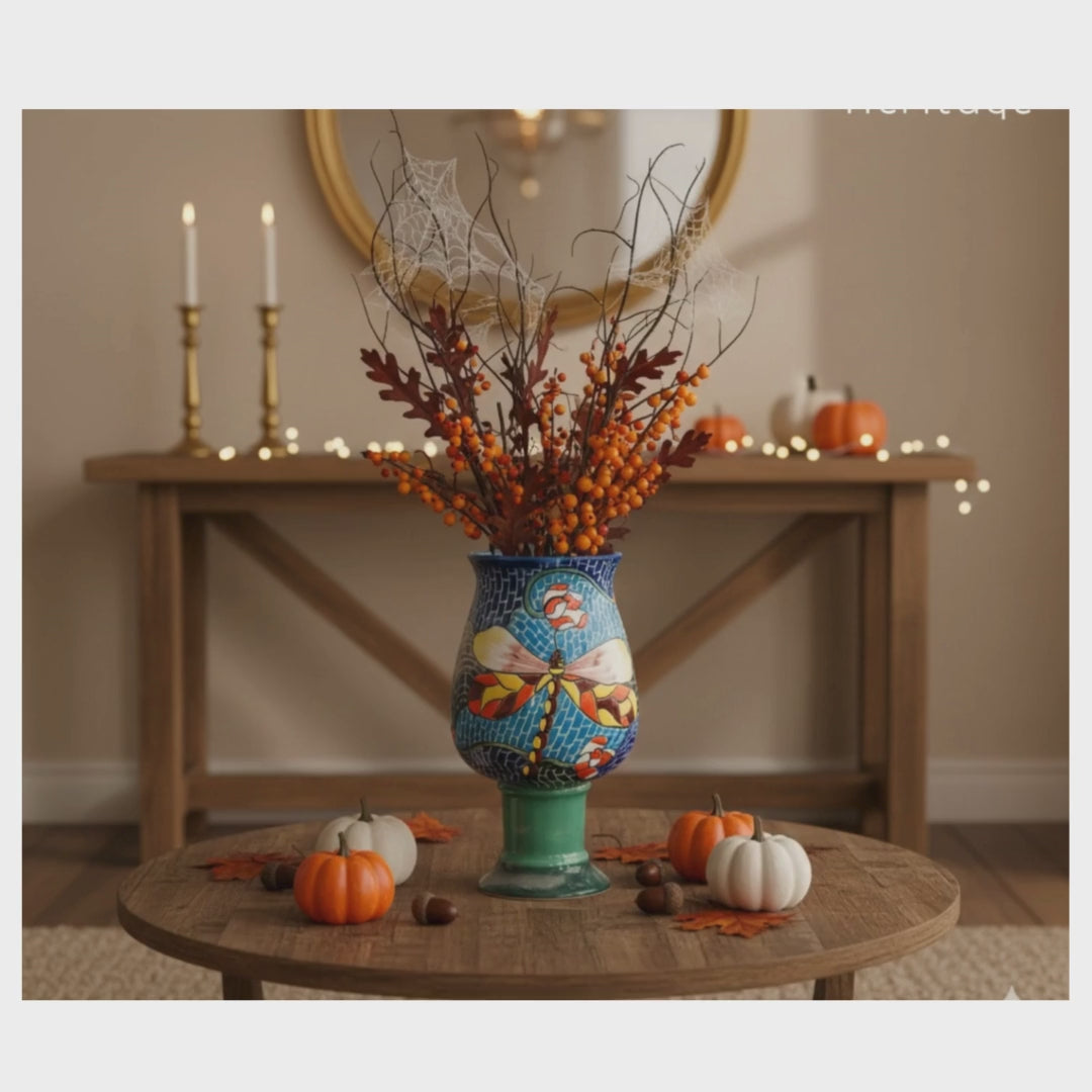 Handmade Mosaic Ceramic Vase – Dragonfly Design  – 28 cm (11 in) – Home Décor – Heritage T&T Mosaic Collection – Bat Trang Vietnam