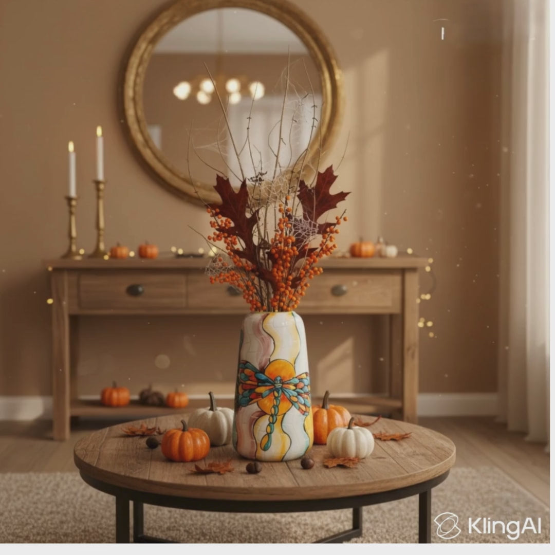 Handmade Mosaic Ceramic Vase – Dragonfly Design  – 22 cm (8.7 in) – Home Décor – Heritage T&T Mosaic Collection – Bat Trang Vietnam