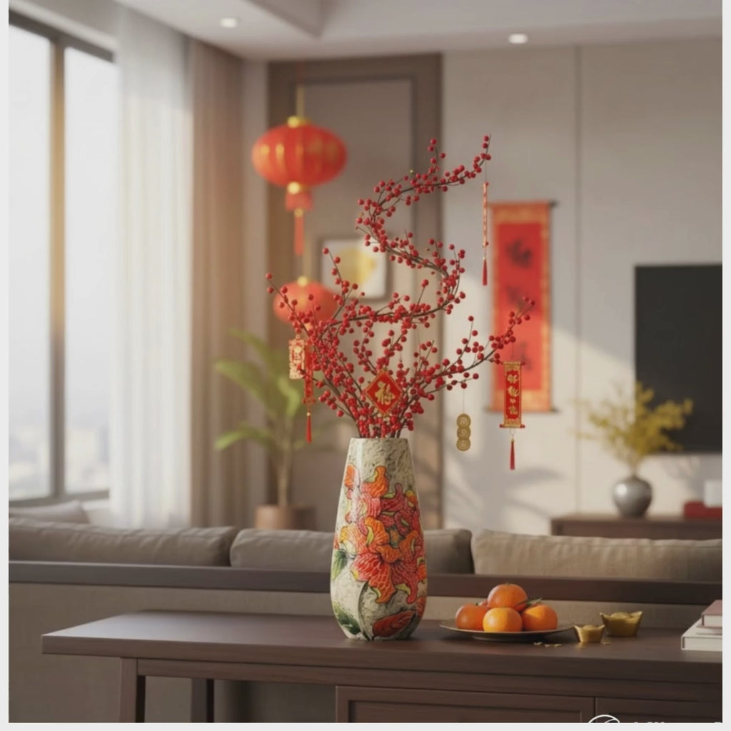 Handmade Mosaic Ceramic Vase – Flower Design  – 36.5 cm (14.4 in) – Home Décor – Heritage T&T Mosaic Collection – Bat Trang Vietnam