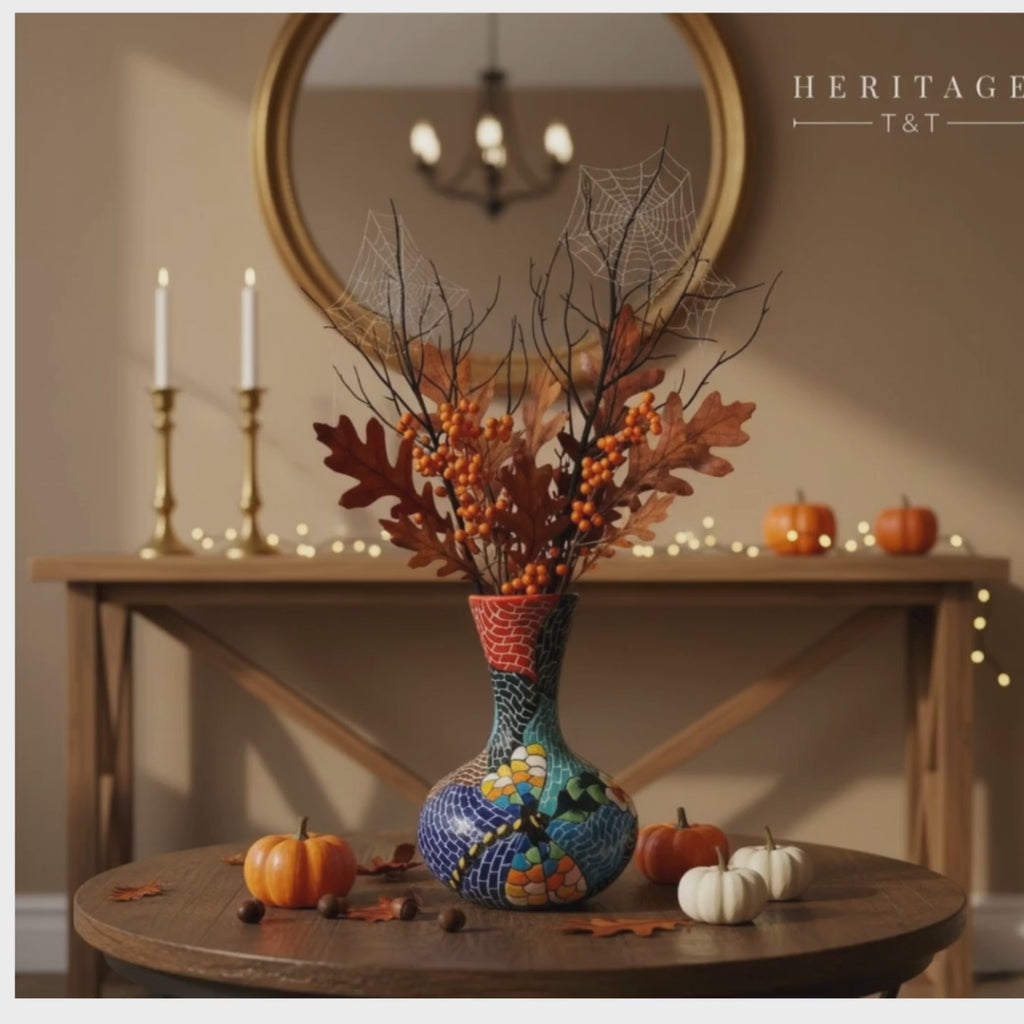 Handmade Mosaic Ceramic Vase – Dragonfly Design  – 28 cm (11 in) – Home Décor – Heritage T&T Mosaic Collection – Bat Trang Vietnam
