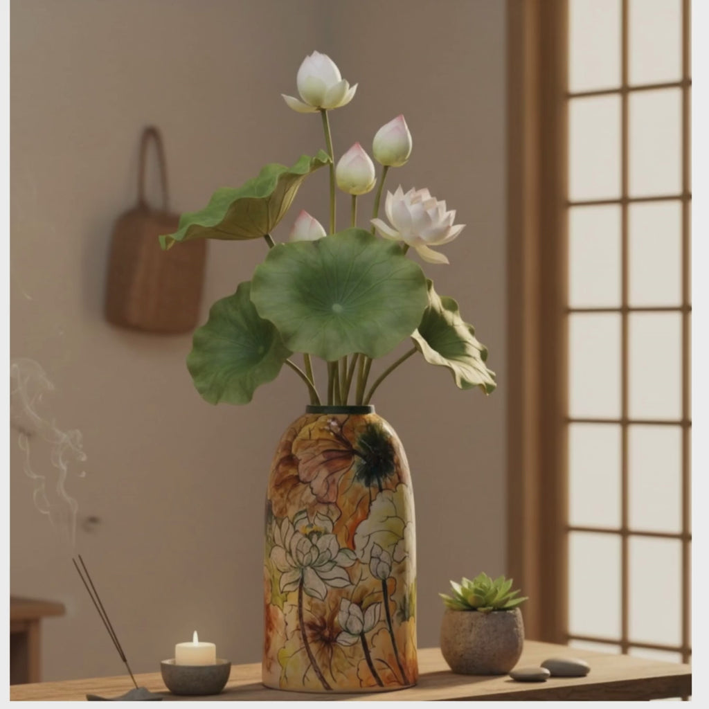 Handmade Mosaic Ceramic Vase – Lotus Design  – 40 cm (15.7 in) – Home Décor – Heritage T&T Mosaic Collection – Bat Trang Vietnam