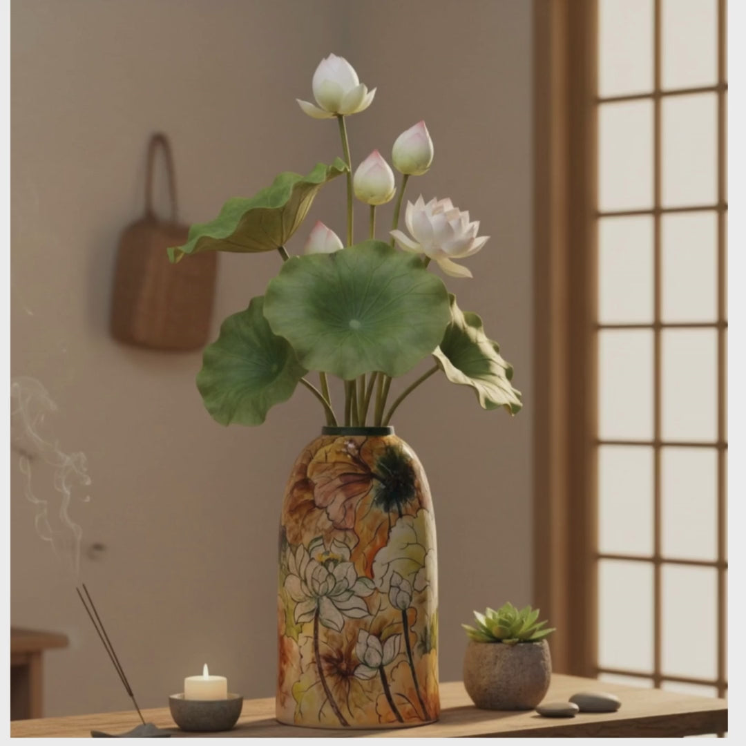 Handmade Mosaic Ceramic Vase – Lotus Design  – 40 cm (15.7 in) – Home Décor – Heritage T&T Mosaic Collection – Bat Trang Vietnam