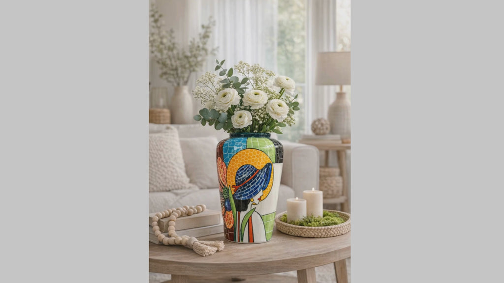 Handmade Mosaic Ceramic Vase – Lady Design  – 28 cm (11 in) – Home Décor – Heritage T&T Mosaic Collection – Bat Trang Vietnam