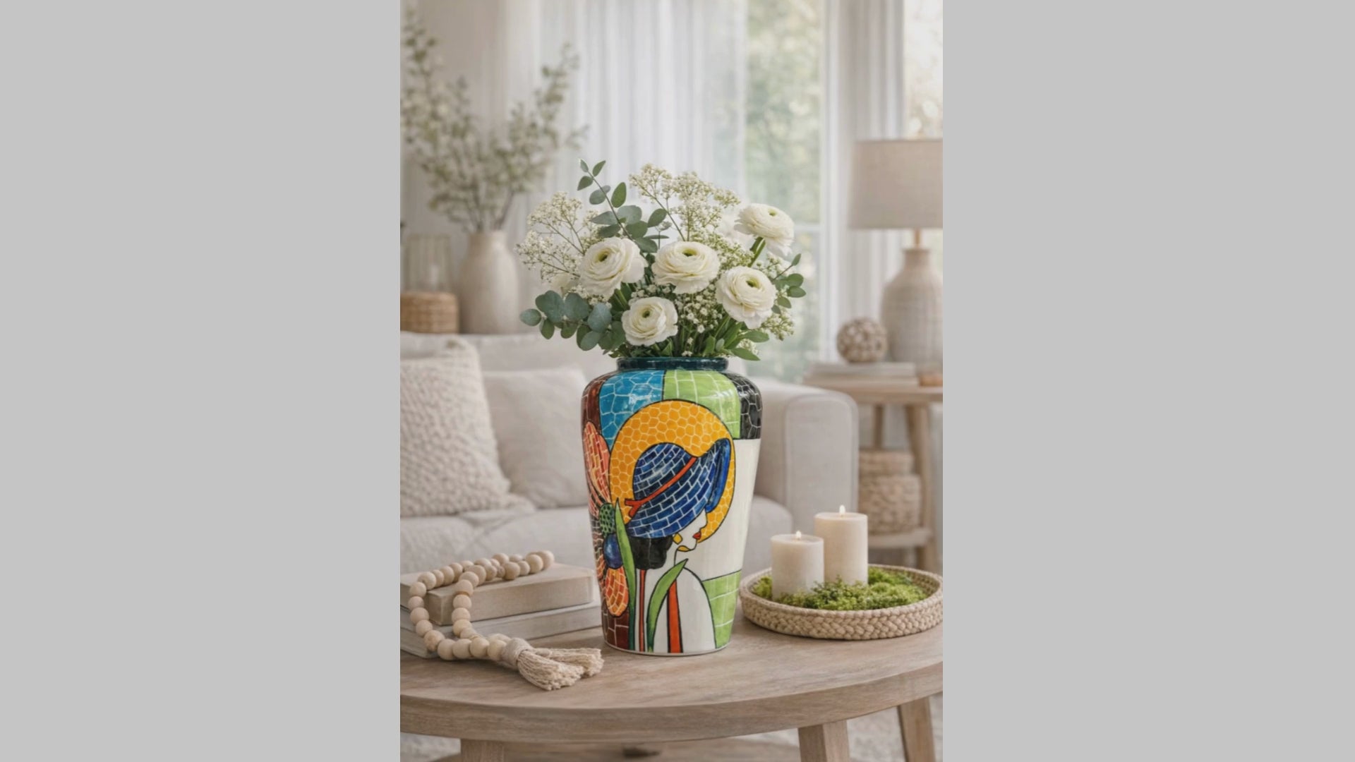 Handmade Mosaic Ceramic Vase – Lady Design  – 28 cm (11 in) – Home Décor – Heritage T&T Mosaic Collection – Bat Trang Vietnam