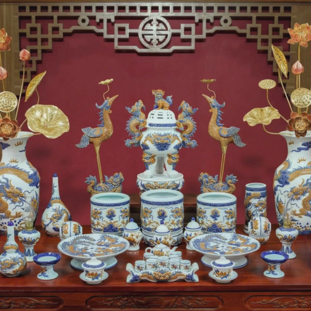 Heritage T&T Ritual Tea Cup Set Altar Tâm An Height 9 cm (3.5 in) – 1 Set – Bat Trang Handmade Vietnam