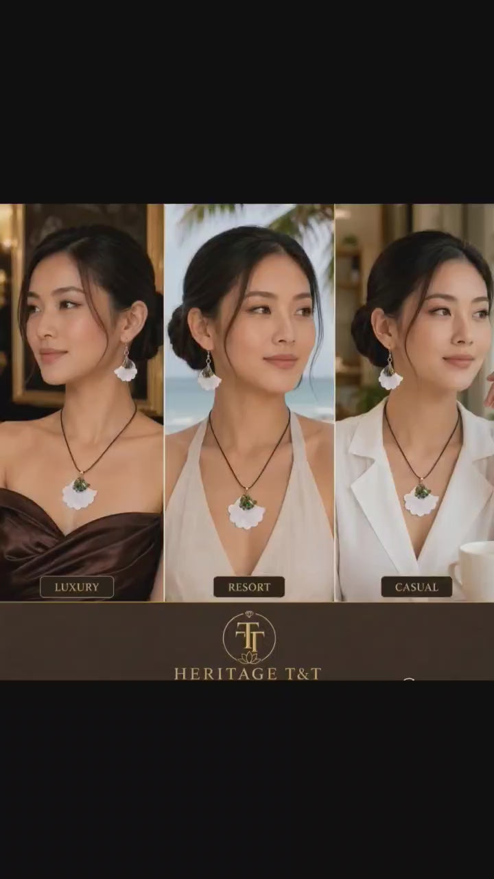 Organic Leaf Abalone - Mother of Pearl Necklace - Earrings Set – Heritage TT