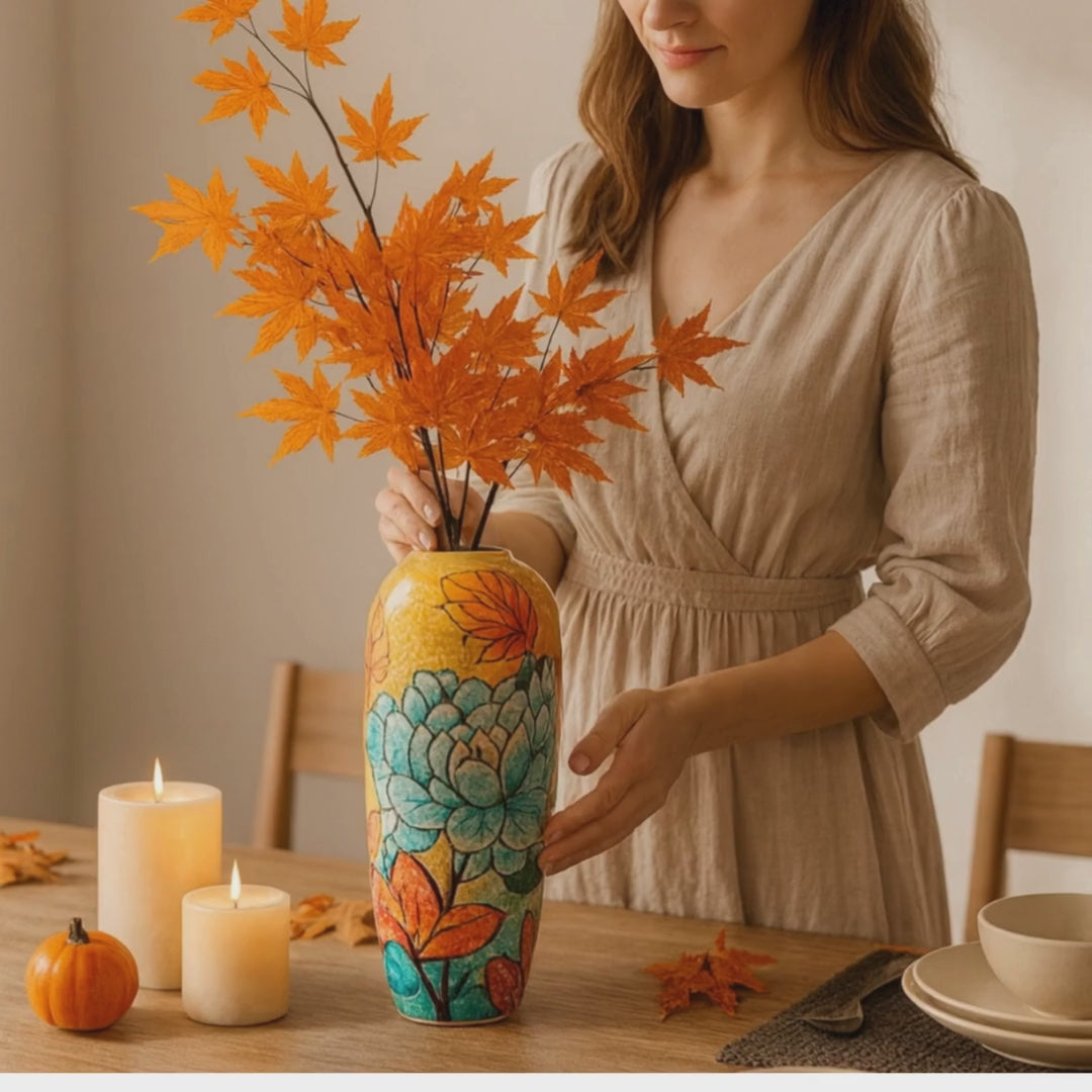 Handmade Mosaic Ceramic Vase – Flower Design  – 37 cm (14.6 in) – Home Décor – Heritage T&T Mosaic Collection – Bat Trang Vietnam