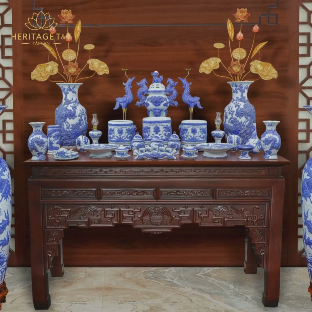 Heritage T&T Ceramic Incense Holder Tube Altar Tâm An  – 1 Pc – Bat Trang Handmade Vietnam