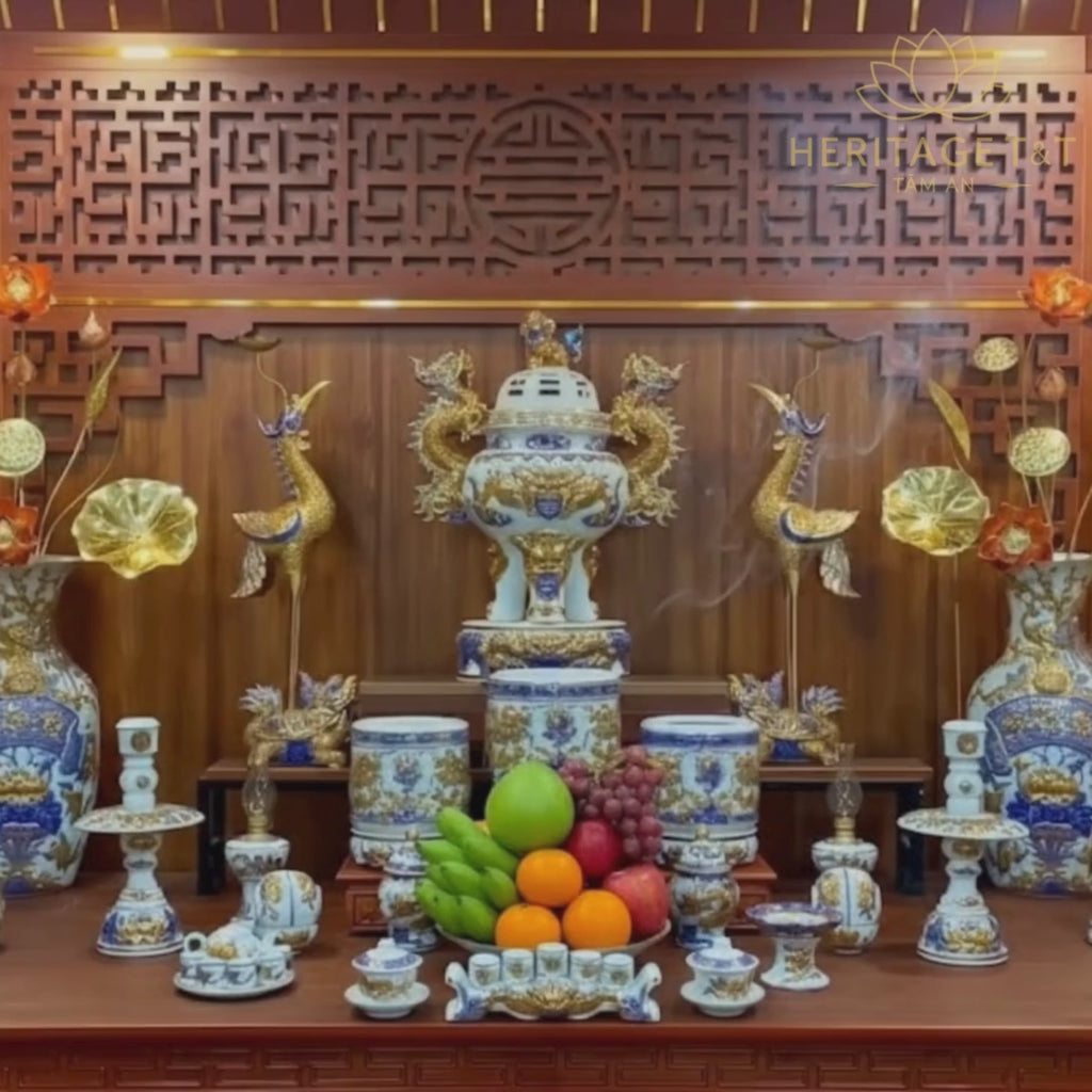 Heritage T&T Dragon Ceramic Incense Burner – Altar Tâm An – Bat Trang Handmade