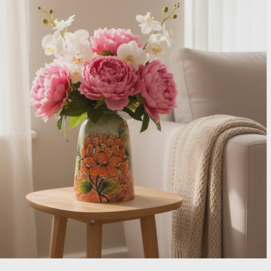 Handmade Mosaic Ceramic Vase – Flower Design  – 31.5 cm (12.4 in) – Home Décor – Heritage T&T Mosaic Collection – Bat Trang Vietnam