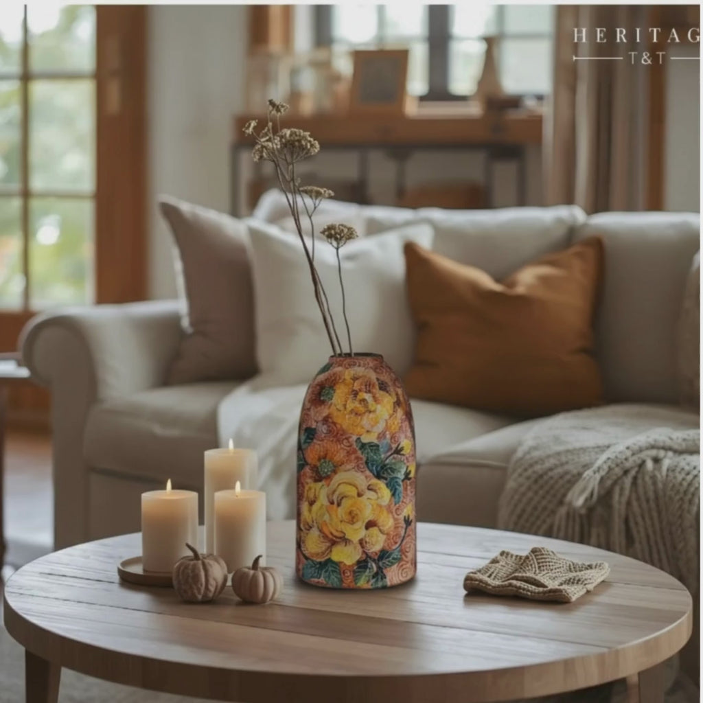 Handmade Mosaic Ceramic Vase – Flower Design  – 40 cm (15.7 in) – Home Décor – Heritage T&T Mosaic Collection – Bat Trang Vietnam