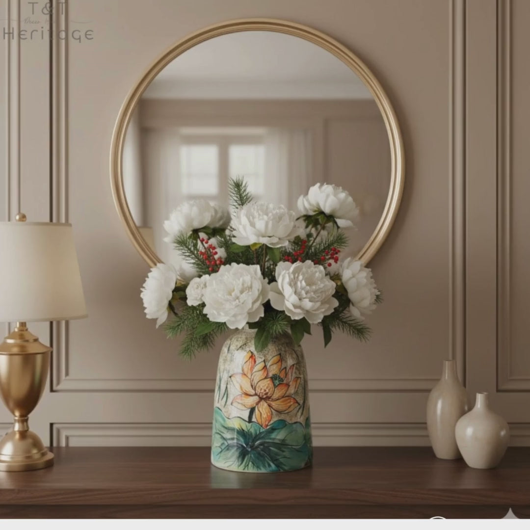 Handmade Mosaic Ceramic Vase – Lotus Design  – 31.5 cm (12.4 in) – Home Décor – Heritage T&T Mosaic Collection – Bat Trang Vietnam