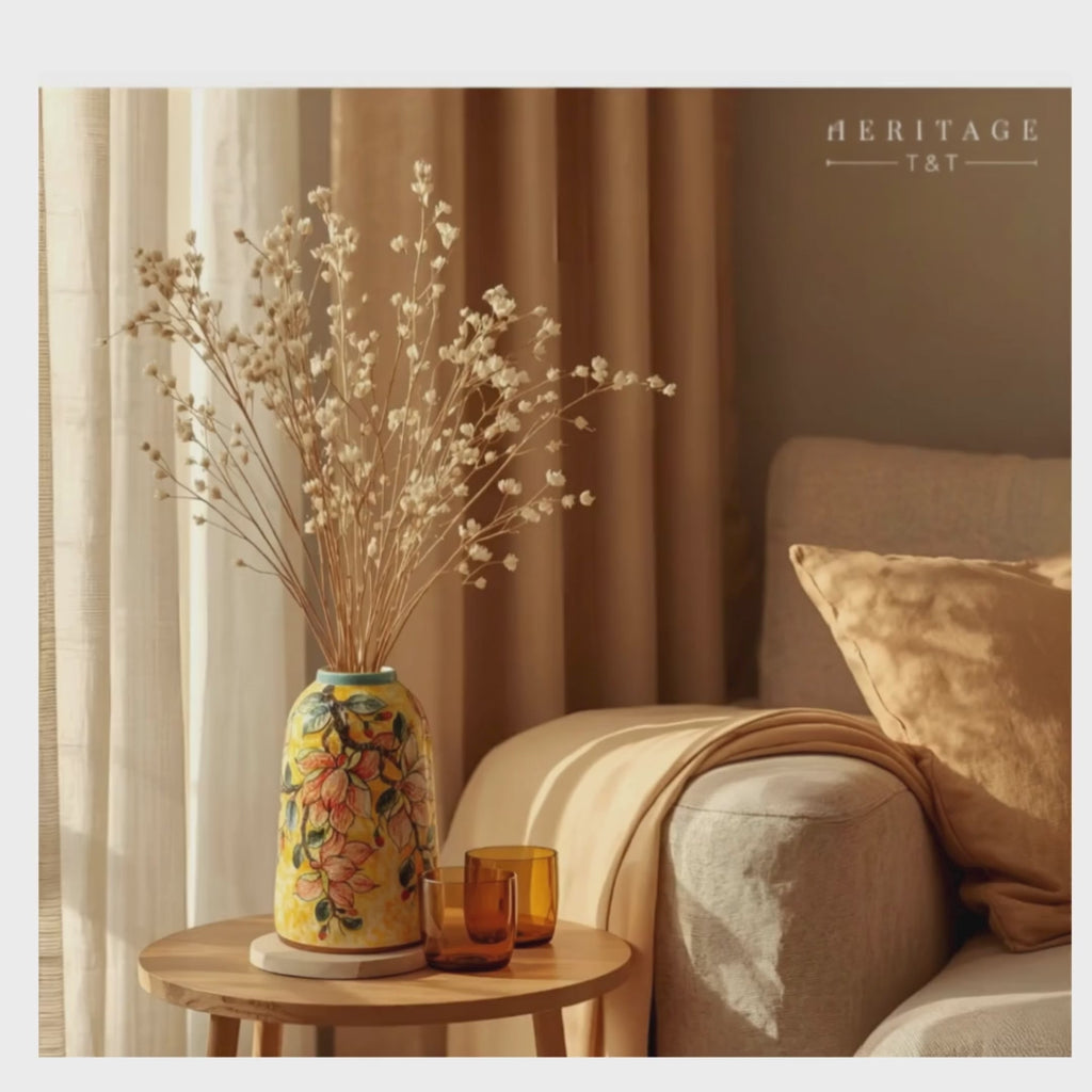 Handmade Mosaic Ceramic Vase – Flower Design  – 31.5 cm (12.4 in) – Home Décor – Heritage T&T Mosaic Collection – Bat Trang Vietnam