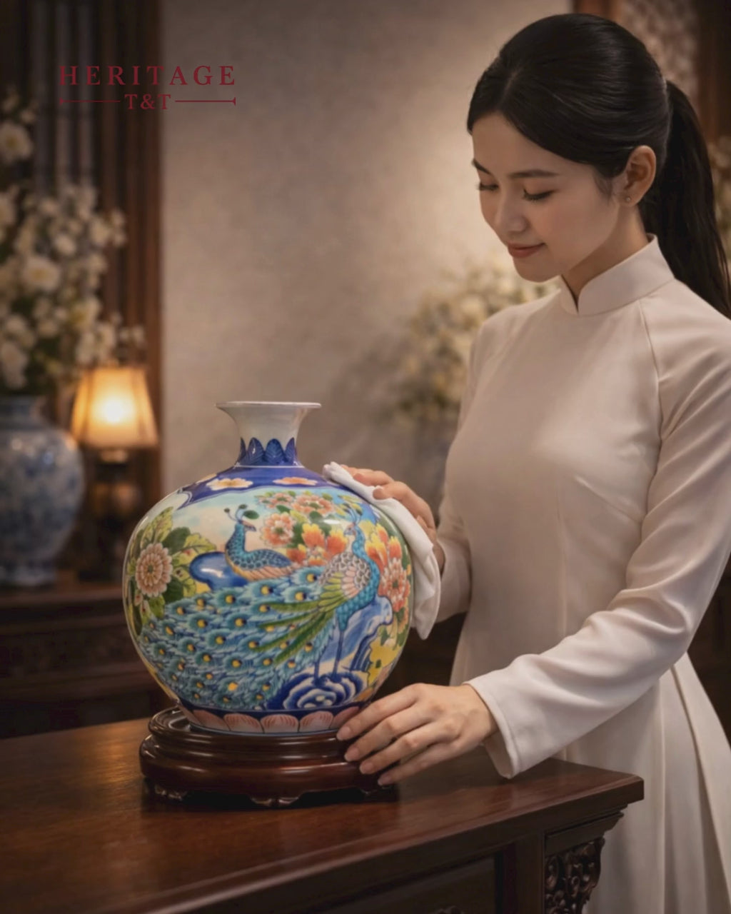 Handmade Ceramic Vase – Tai Loc Design  – 25 cm (9.8 in) – Home Décor – Heritage T&T  – Bat Trang Vietnam