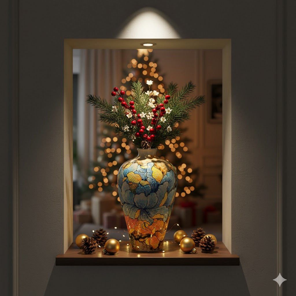 Handmade Mosaic Ceramic Vase – Flower Design  – 40 cm (15.7 in) – Home Décor – Heritage T&T Mosaic Collection – Bat Trang Vietnam