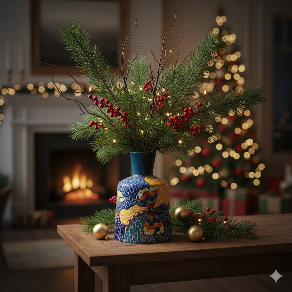 Handmade Mosaic Ceramic Vase – Dragonfly Design  – 25 cm (9.8 in) – Home Décor – Heritage T&T Mosaic Collection – Bat Trang Vietnam