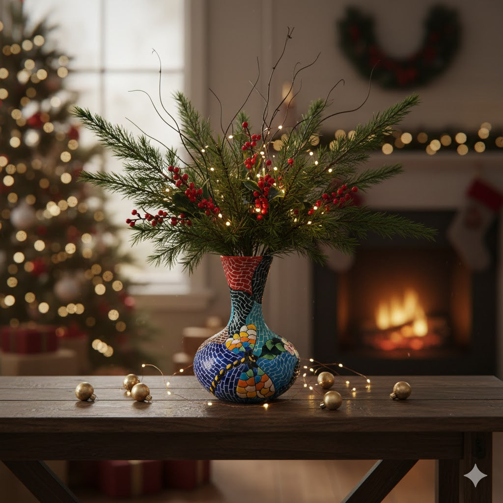 Handmade Mosaic Ceramic Vase – Dragonfly Design  – 28 cm (11 in) – Home Décor – Heritage T&T Mosaic Collection – Bat Trang Vietnam