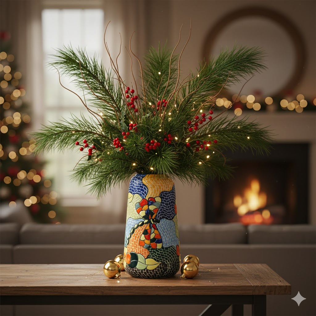 Handmade Mosaic Ceramic Vase – Dragonfly Design  – 26 cm (10.2 in) – Home Décor – Heritage T&T Mosaic Collection – Bat Trang Vietnam