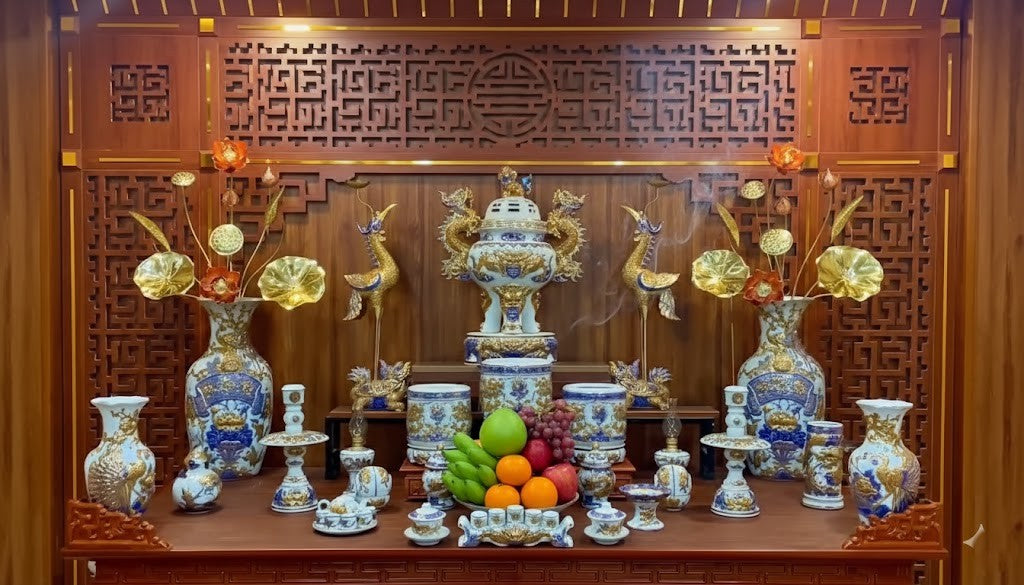 Heritage T&T Crane Incense Burner Altar Tâm An –  – Height 46 cm – 1 Piece – Bat Trang Handmade Vietnam