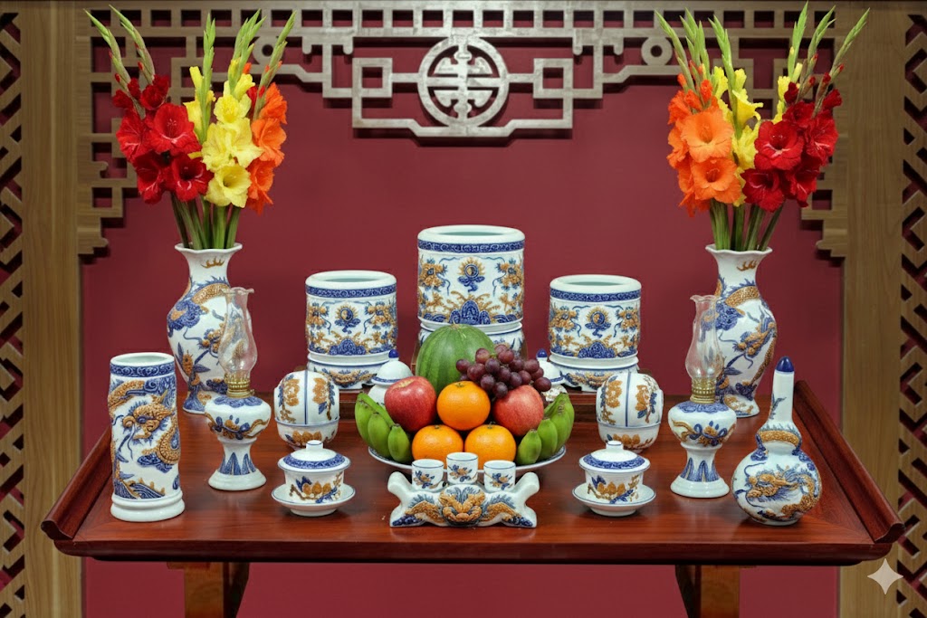Heritage T&T Ritual Water Tray Set Altar Tâm An – 1 Set – Bat Trang Handmade Vietnam