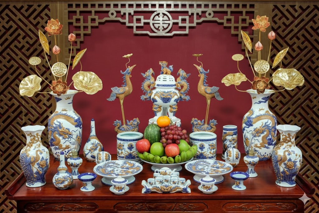 Heritage T&T Pedestal Offering Plate Altar Tâm An – 1 Pc – Bat Trang Handmade Vietnam