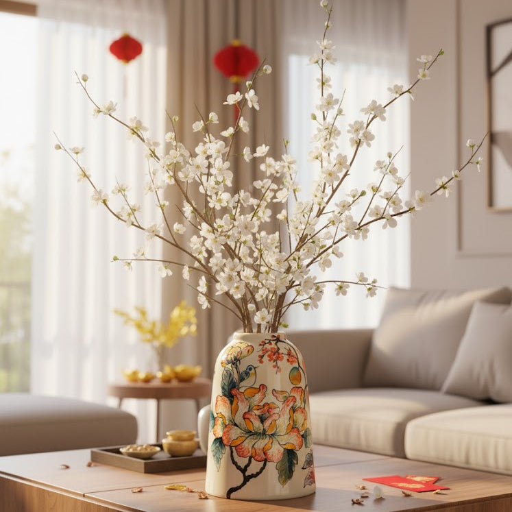 Handmade Mosaic Ceramic Vase – Flower Design  – 31.5 cm (12.4 in) – Home Décor – Heritage T&T Mosaic Collection – Bat Trang Vietnam