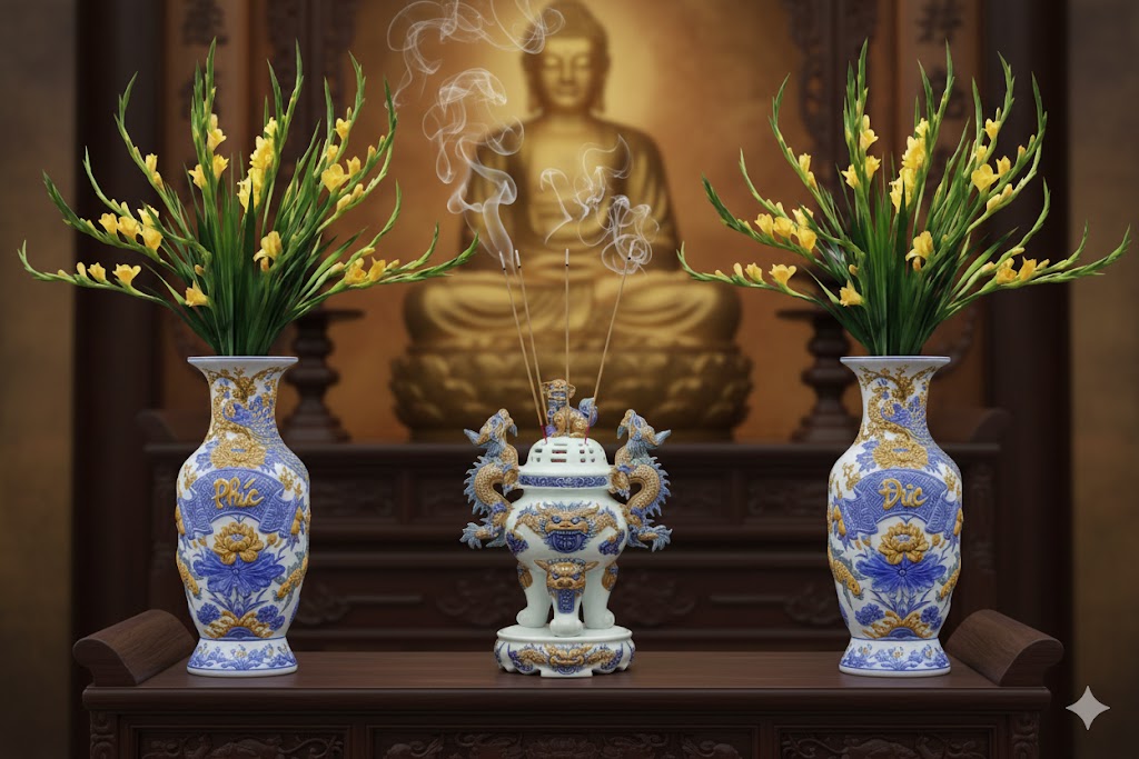 Heritage T&T Prosperity Vase Phuc Duc Tâm An – 1 Pair – Bat Trang Handmade Vietnam