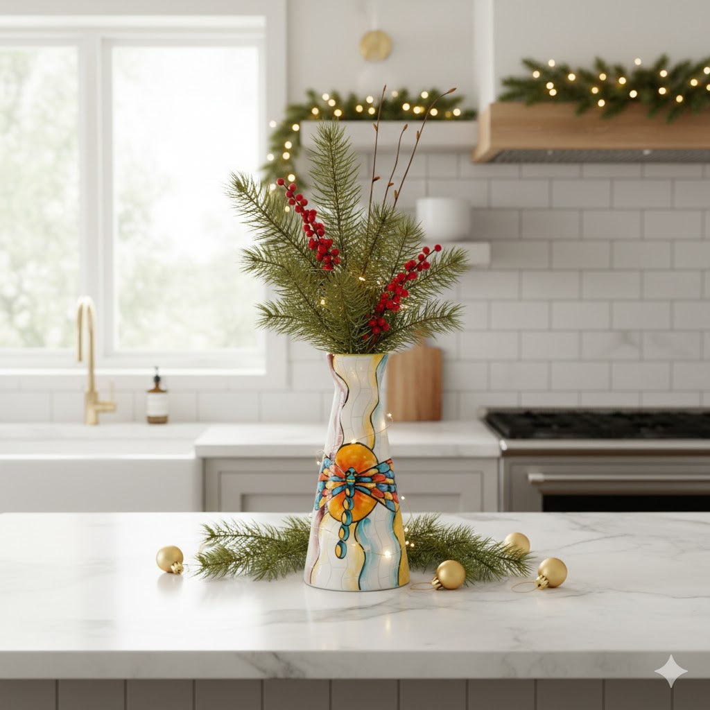 Handmade Mosaic Ceramic Vase – Dragonfly Design  – 27.5 cm (10.8 in) – Home Décor – Heritage T&T Mosaic Collection – Bat Trang Vietnam