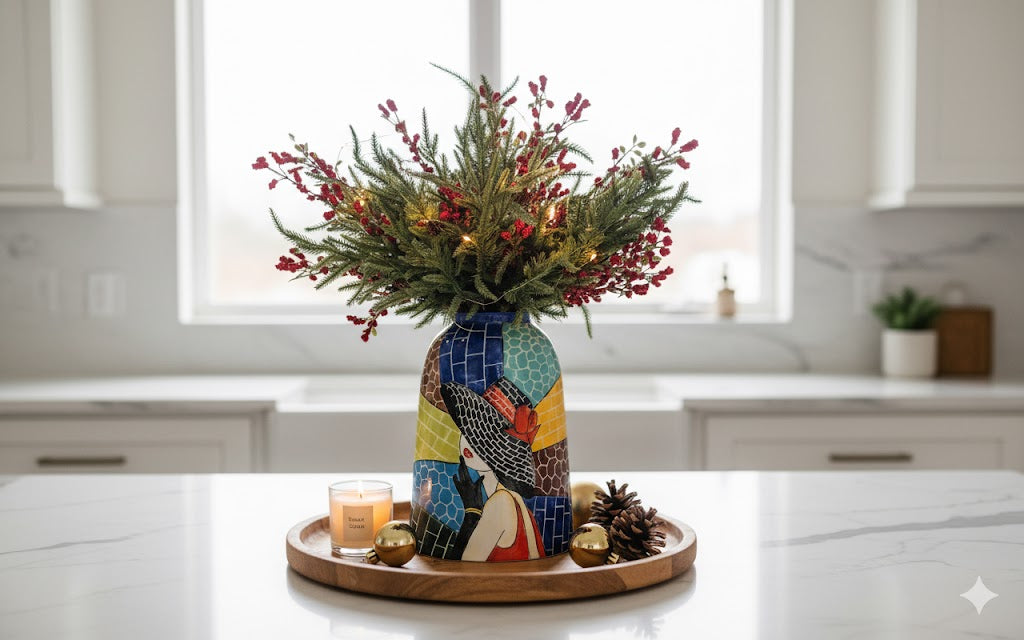 Handmade Mosaic Ceramic Vase – Lady Design  – 20 cm (7.9 in) – Home Décor – Heritage T&T Mosaic Collection – Bat Trang Vietnam