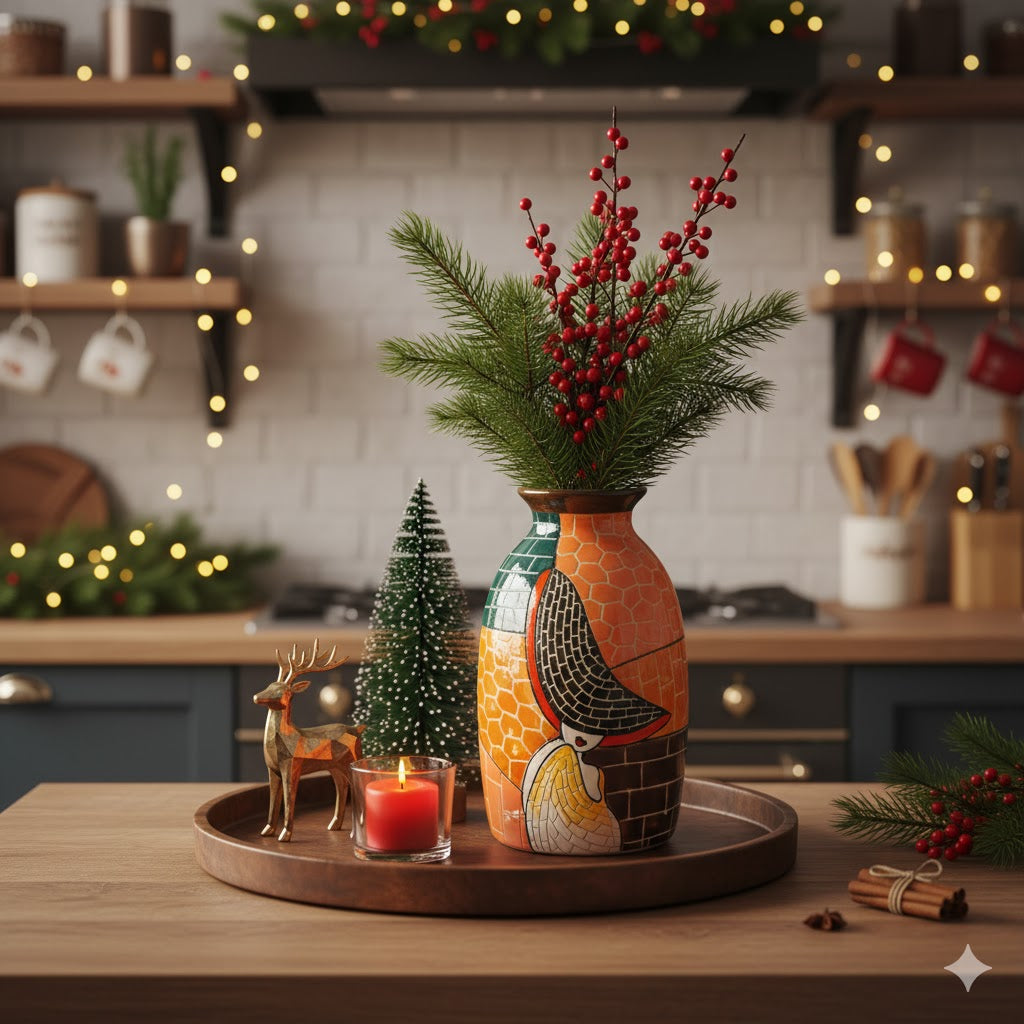 Handmade Mosaic Ceramic Vase – Lady Design  – 27 cm (10.6 in) – Home Décor – Heritage T&T Mosaic Collection – Bat Trang Vietnam