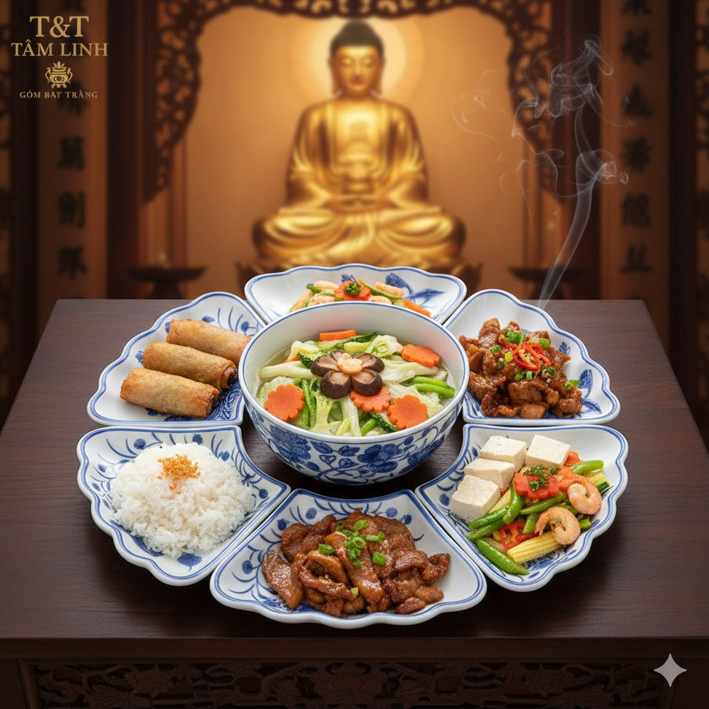 Heritage T&T Sunflower Altar Flower Set Tâm An blue Glaze Height 7 cm (2.8 in) – 1 Set – Bat Trang Handmade Vietnam