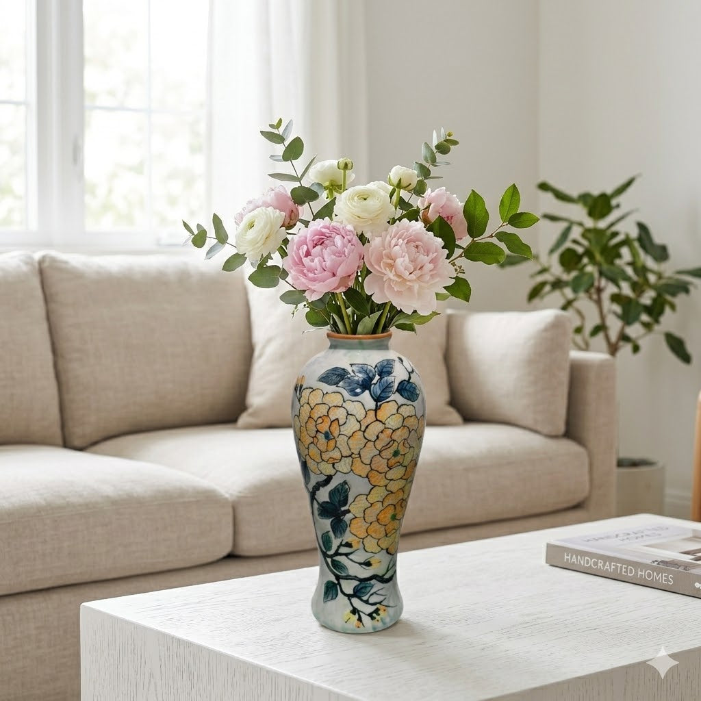Handmade Mosaic Ceramic Vase – Flower Design  – 36 cm (14.2 in) – Home Décor – Heritage T&T Mosaic Collection – Bat Trang Vietnam