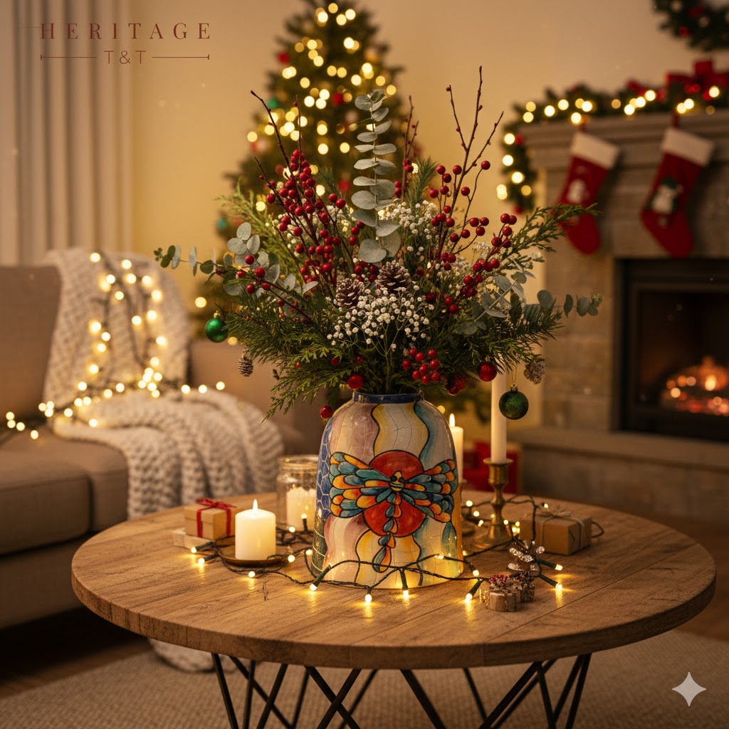 Handmade Mosaic Ceramic Vase – Dragonfly Design  – 20 cm (7.9 in) – Home Décor – Heritage T&T Mosaic Collection – Bat Trang Vietnam