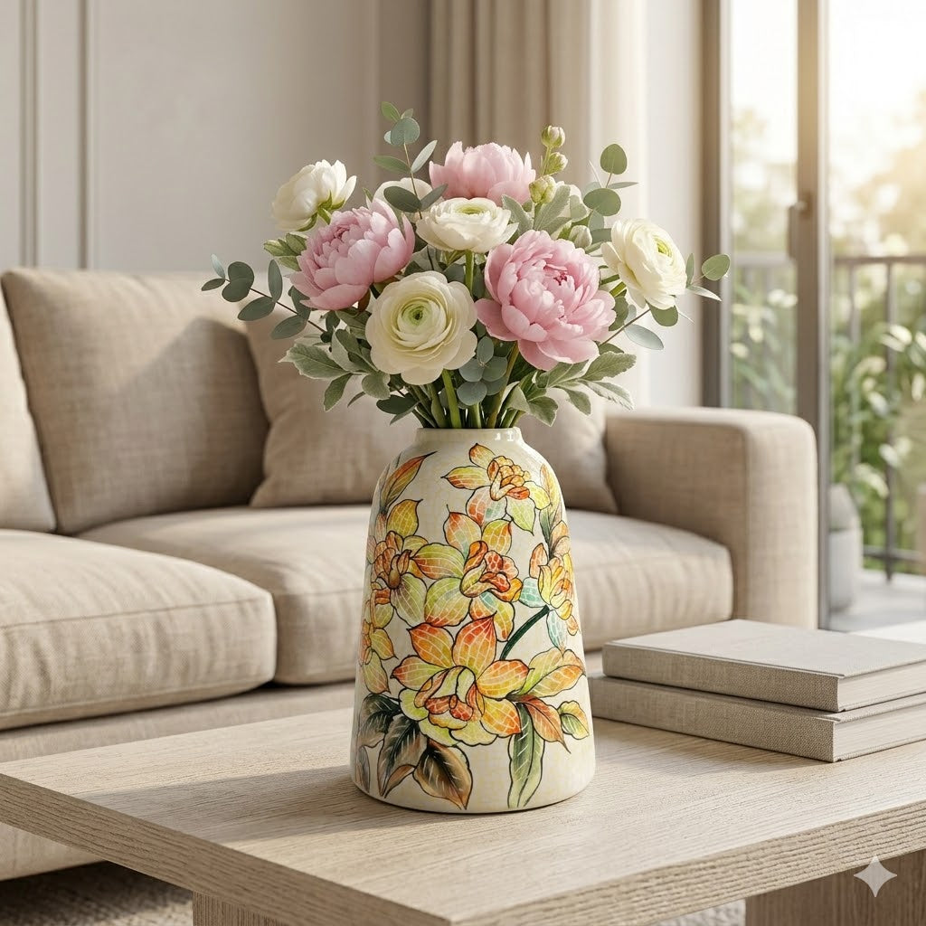 Handmade Mosaic Ceramic Vase – Flower Design  – 31.5 cm (12.4 in) – Home Décor – Heritage T&T Mosaic Collection – Bat Trang Vietnam