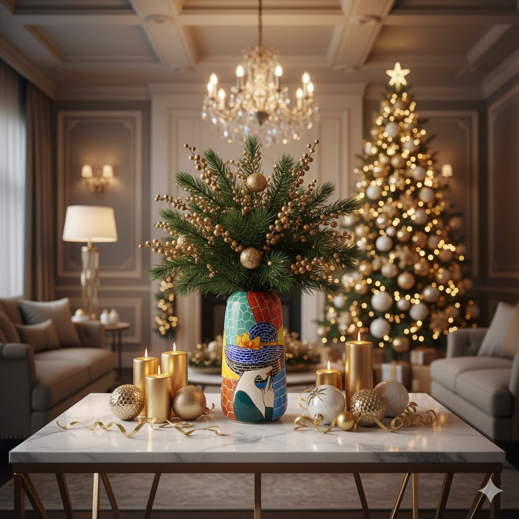 Handmade Mosaic Ceramic Vase – Lady Design  – 30 cm (11.8 in) – Home Décor – Heritage T&T Mosaic Collection – Bat Trang Vietnam