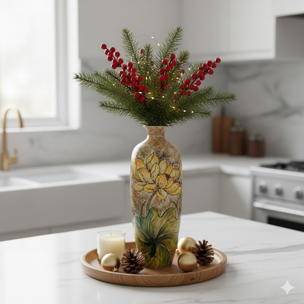 Handmade Mosaic Ceramic Vase – Lotus Design  – 40 cm (15.7 in) – Home Décor – Heritage T&T Mosaic Collection – Bat Trang Vietnam