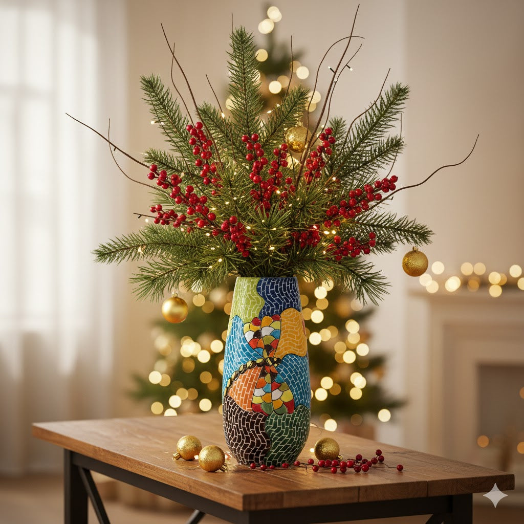 Handmade Mosaic Ceramic Vase – Dragonfly Design  – 29 cm (11.4 in) – Home Décor – Heritage T&T Mosaic Collection – Bat Trang Vietnam