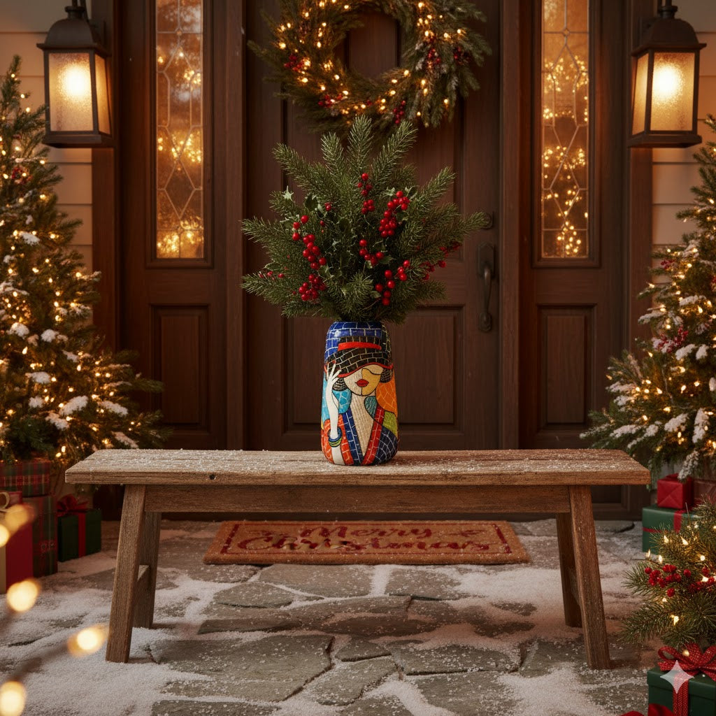 Handmade Mosaic Ceramic Vase – Lady Design  – 30 cm (11.8 in) – Home Décor – Heritage T&T Mosaic Collection – Bat Trang Vietnam