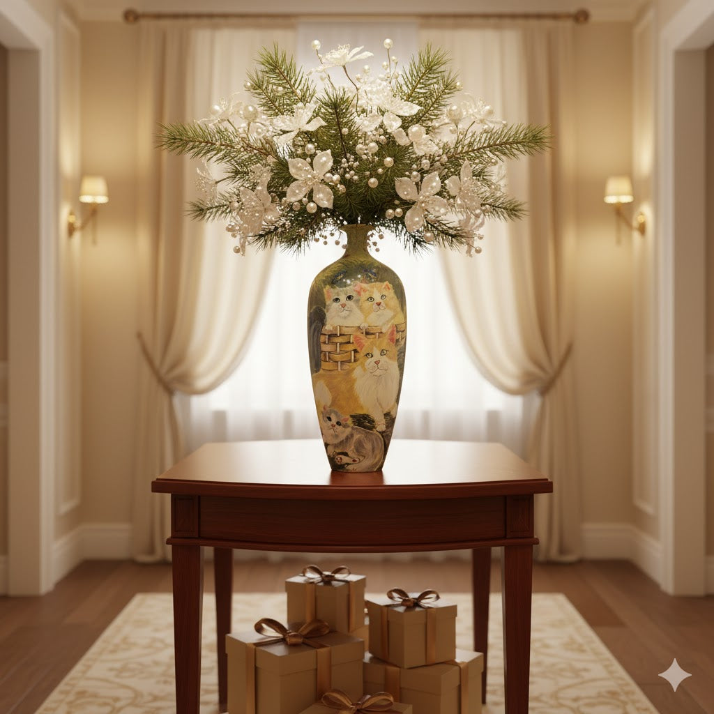 Handmade Mosaic Ceramic Vase – Cat Design  – 51 cm (20.1 in) – Home Décor – Heritage T&T Mosaic Collection – Bat Trang Vietnam