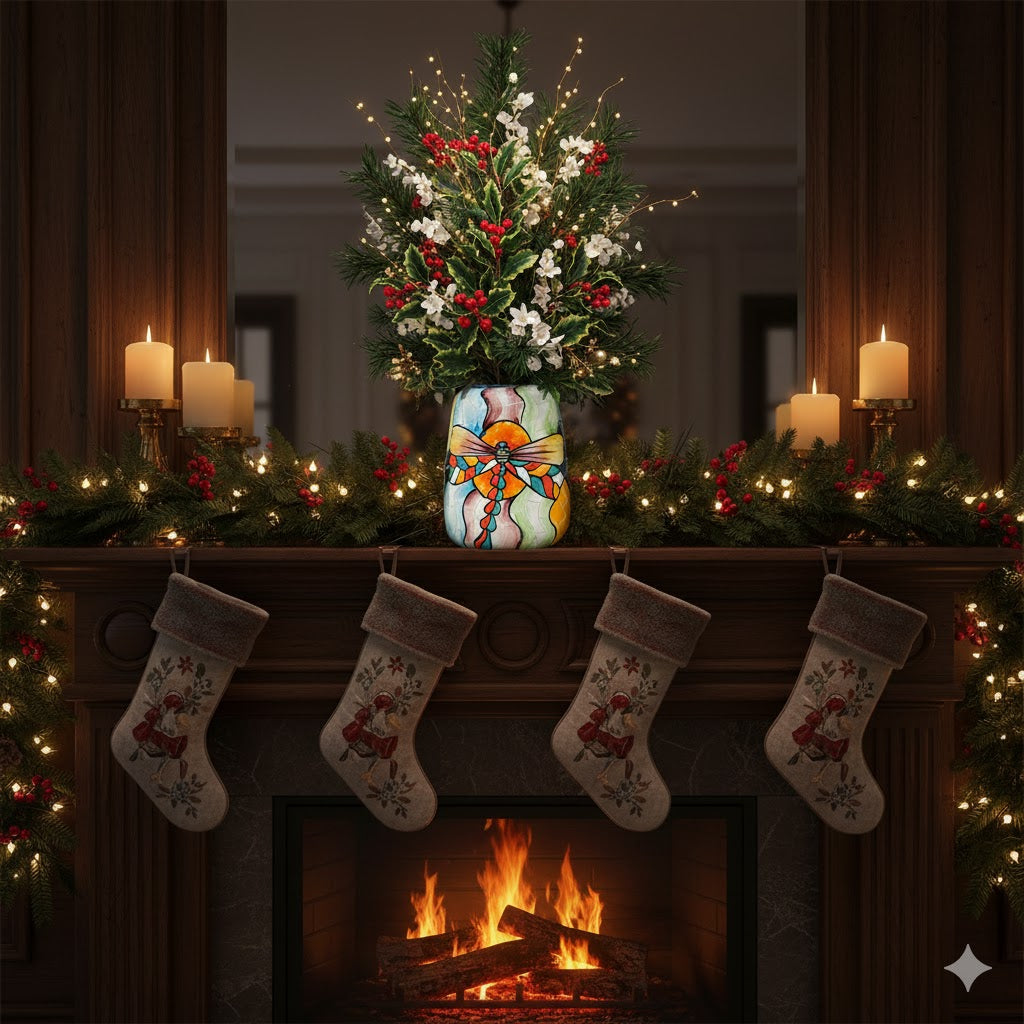 Handmade Mosaic Ceramic Vase – Dragonfly Design  – 18 cm (7.1 in) – Home Décor – Heritage T&T Mosaic Collection – Bat Trang Vietnam