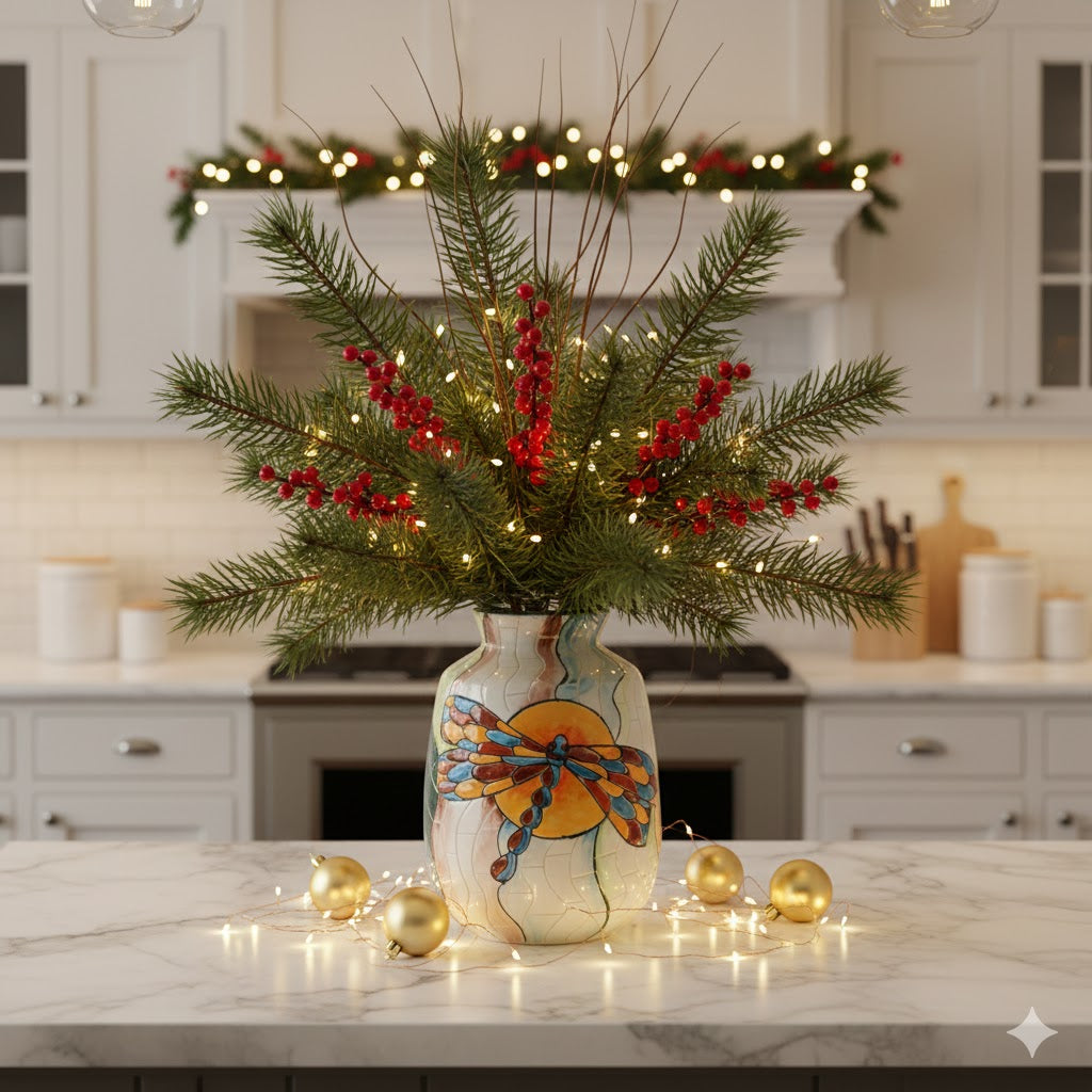 Handmade Mosaic Ceramic Vase – Dragonfly Design  – 20 cm (7.9 in) – Home Décor – Heritage T&T Mosaic Collection – Bat Trang Vietnam