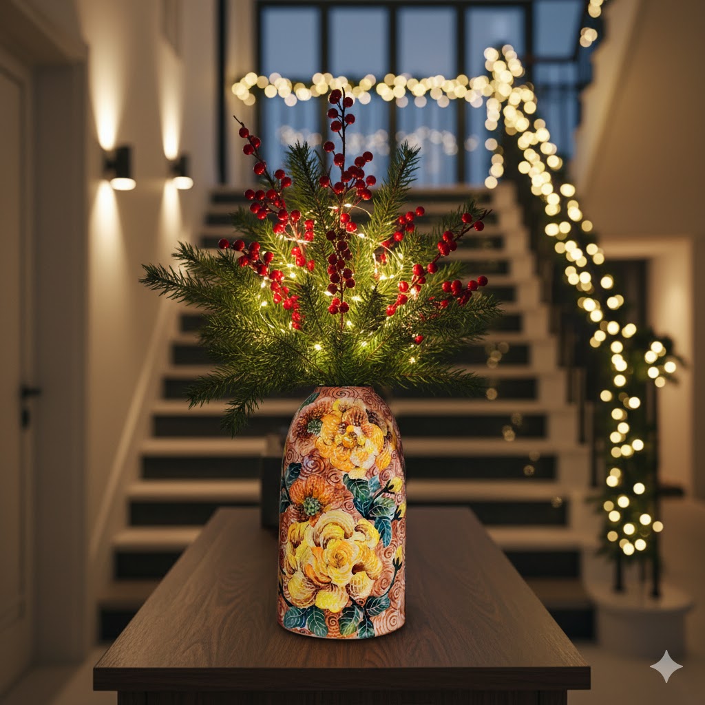 Handmade Mosaic Ceramic Vase – Flower Design  – 40 cm (15.7 in) – Home Décor – Heritage T&T Mosaic Collection – Bat Trang Vietnam