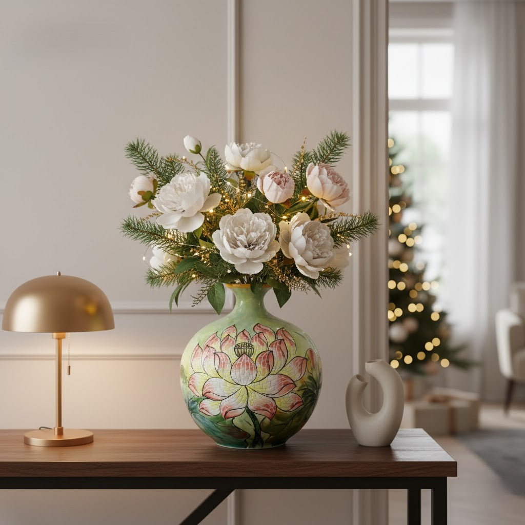 Handmade Mosaic Ceramic Vase – Lotus Design  – 25 cm (9.8 in) – Home Décor – Heritage T&T Mosaic Collection – Bat Trang Vietnam